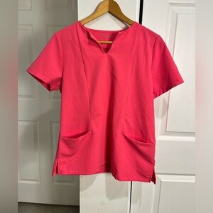 Mandala Women’s Scrub Top M Hot Pink-V Neck-Medical-Tech-Nurse-EUC